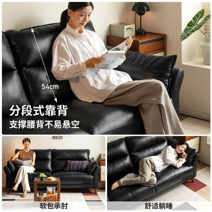真皮沙发客厅意式轻奢直排小户型黑色双人位沙发