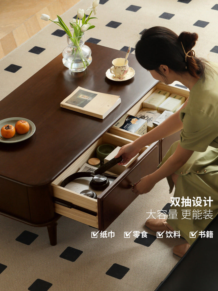实木茶几客厅美式复古电视柜组合套装中古茶桌长方形茶台