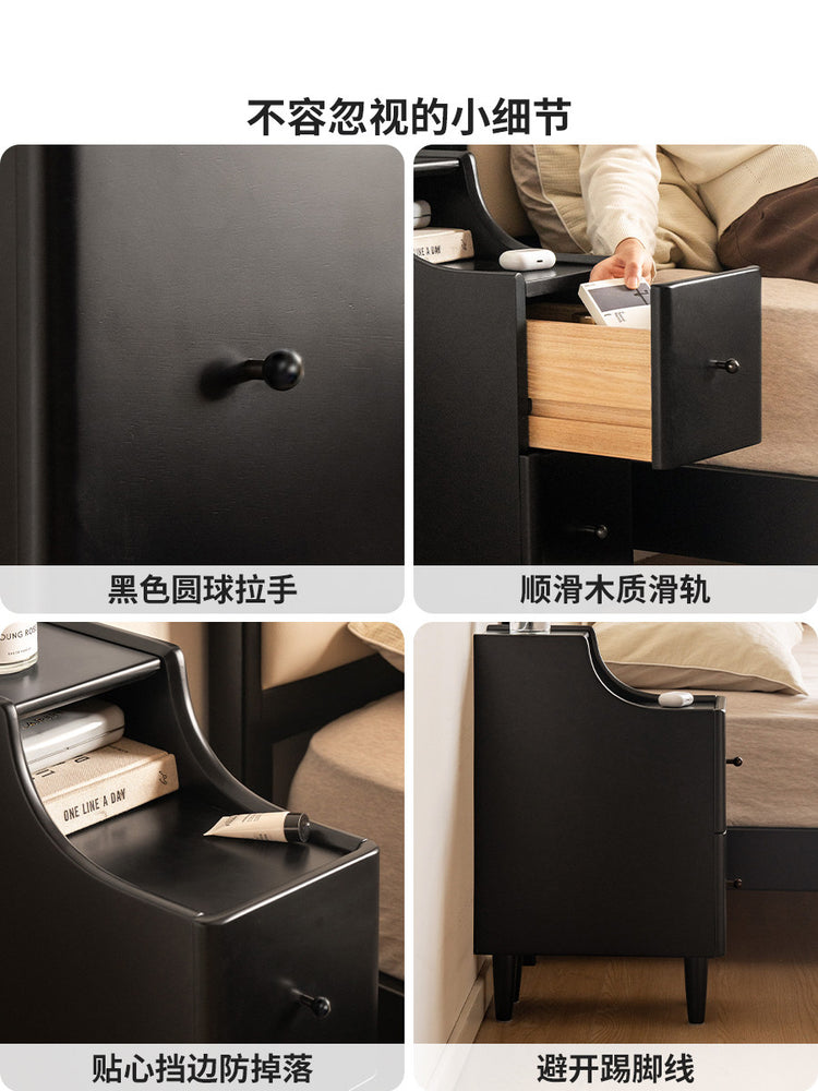 实木床头柜现代简约黑色储物柜卧室小户型超窄收纳柜