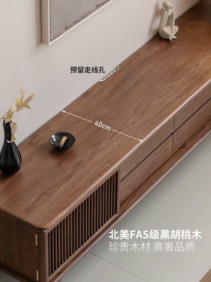 实木电视柜客厅宋式美学收纳储物柜黑胡桃木新中式地柜