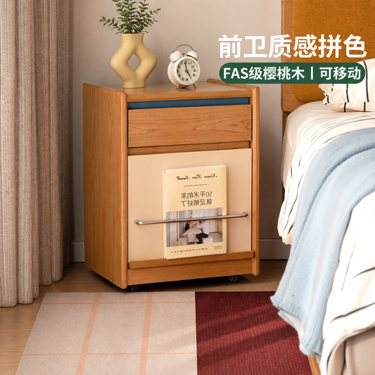 实木床头柜卧室复古储物柜樱桃木收纳柜可移动置物柜