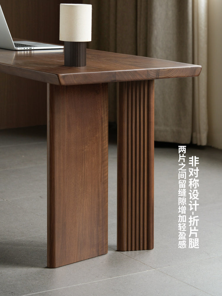 实木餐桌黑胡桃木窄桌工作台自然边大板桌横厅沙发后长桌