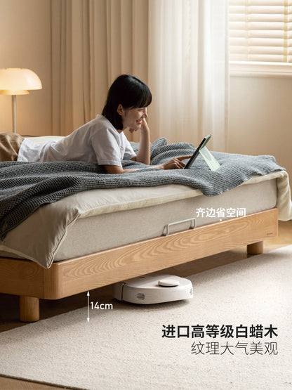 实木床卧室现代简约齐边床白蜡木头层牛皮软包双人床