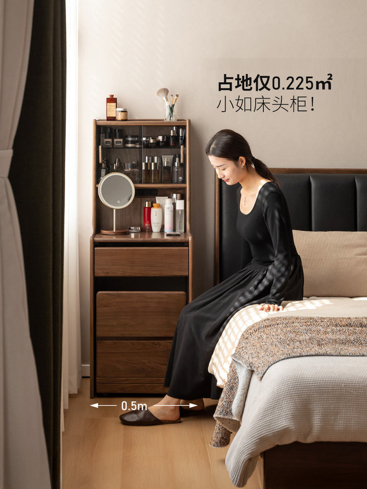 实木化妆桌卧室轻奢黑胡桃木化妆台小户型斗柜梳妆台