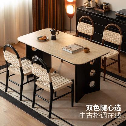 实木餐椅复古绳编椅餐厅中古风吃饭椅子靠背椅休闲椅