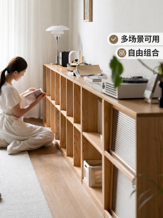 实木现代简约矮书柜储物柜组合书架落地置物架
