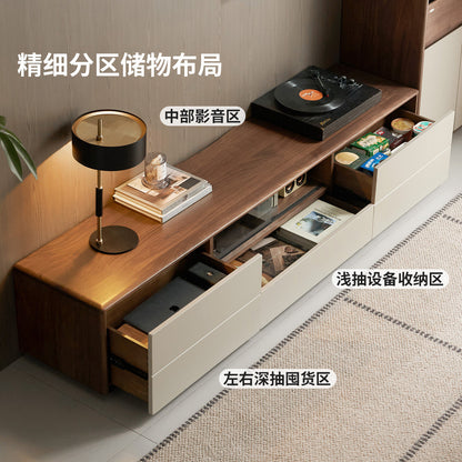 实木电视柜客厅意式轻奢边柜组合套装落地黑胡桃木地柜