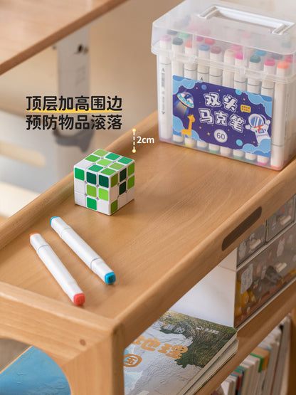 实木儿童蒙氏桌下书柜带轮子可移动小推车置物架收纳架