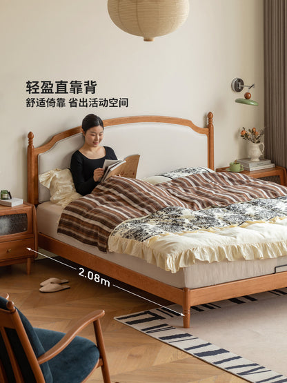 实木床法式复古软靠床卧室樱桃木大床薄床头双人床