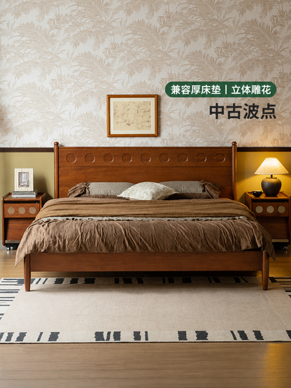 实木床卧室中古风大板床包豪斯波点床1.5m1.8m双人床