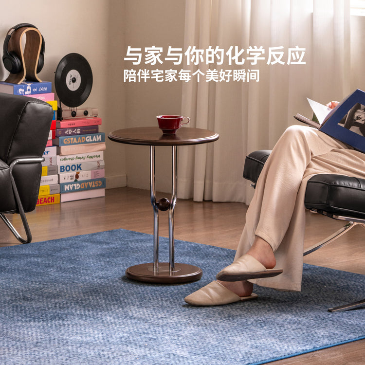 实木边几客厅包豪斯圆几阳台创意小圆桌胡桃色角几