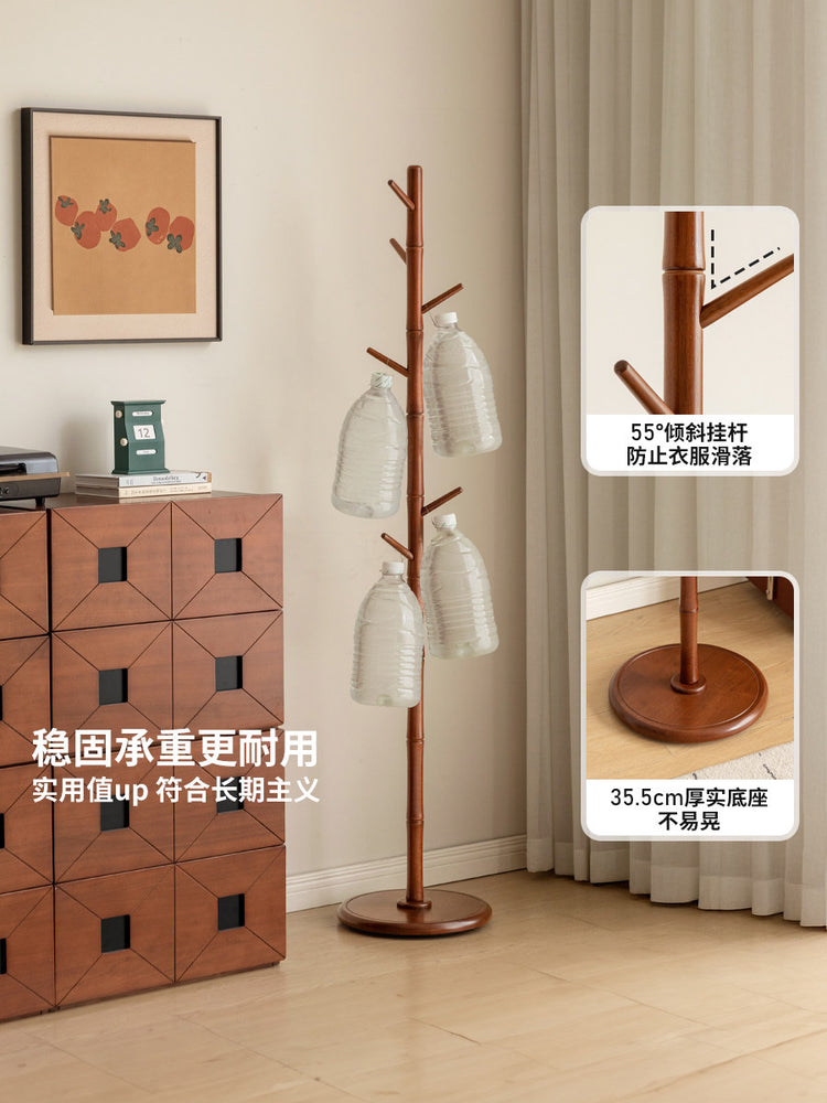 实木挂衣架卧室中古风落地衣帽架小户型入户置物架