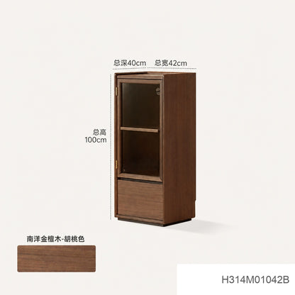 实木边柜客厅落地收纳储物柜黑胡桃木置物柜展示柜
