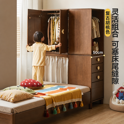 实木儿童衣柜简约复古卧室斗柜组合收纳柜子床尾夹缝衣橱