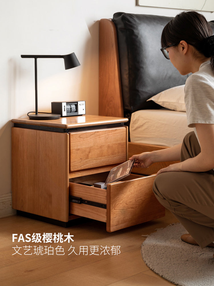 实木床头柜复古樱桃木卧室抽屉柜小户型落地床边柜