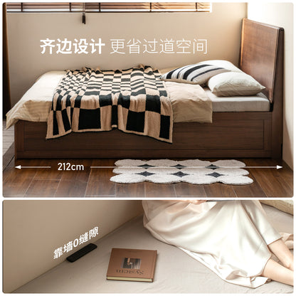 实木床现代简约大床卧室黑胡桃木储物床大容量箱体床