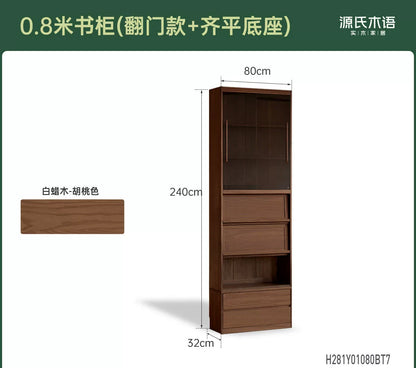 实木书柜一体整墙书房橡木卡座储物柜胡桃色落地书架