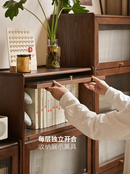 实木书柜现代书房橡木简约储物柜玻璃一体落地柜子
