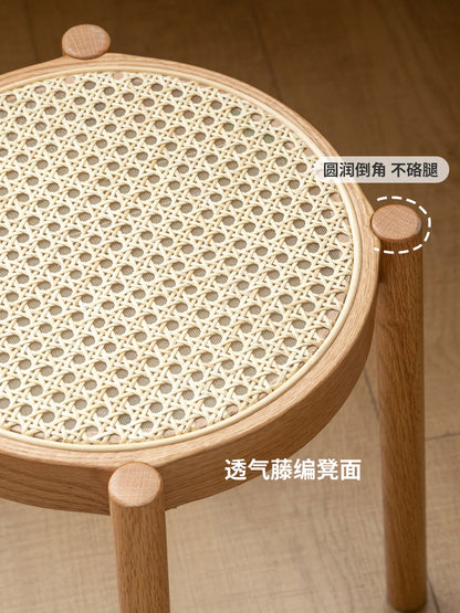 实木凳子可叠放藤编小圆凳简约矮餐凳化妆凳客厅板凳