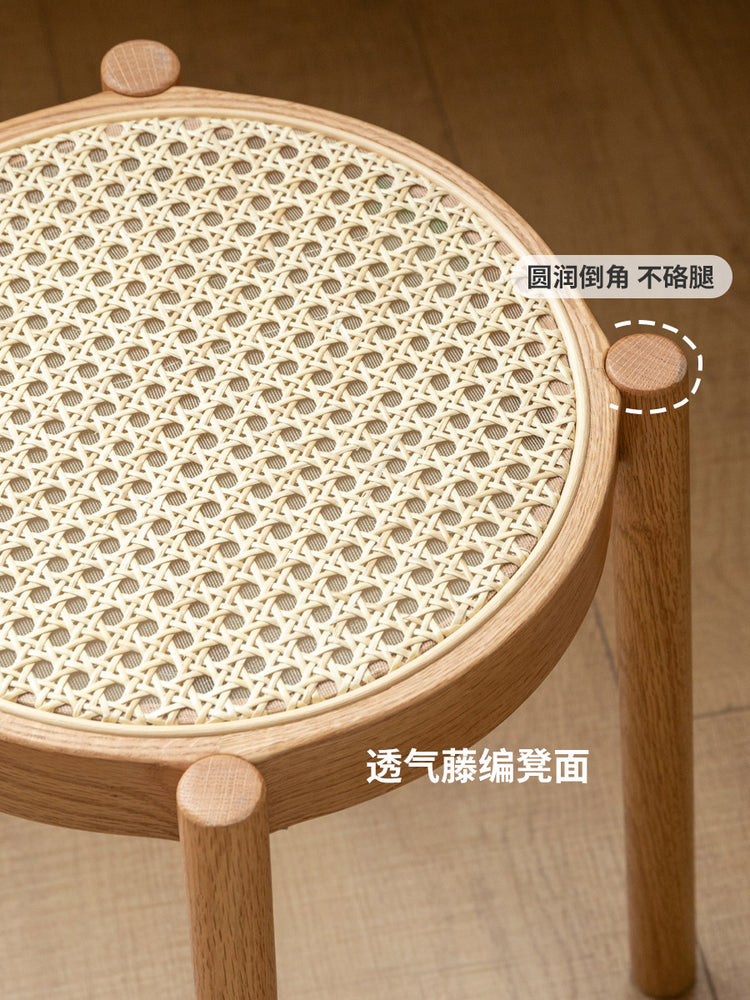 实木凳子可叠放藤编小圆凳简约矮餐凳化妆凳客厅板凳