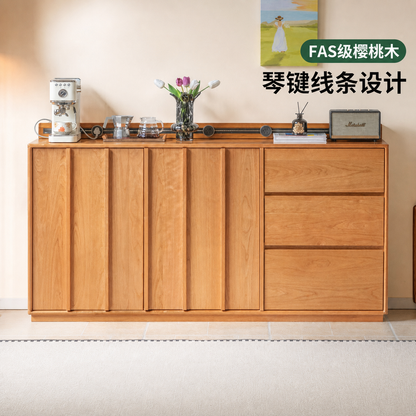 实木餐边柜餐厅樱桃木带电轨茶水柜靠墙一体储物柜子