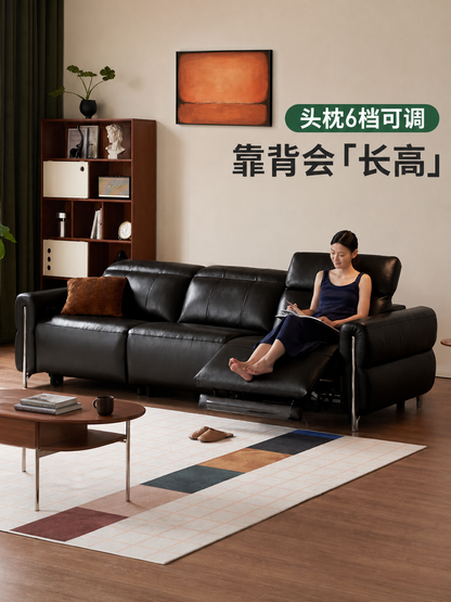 零靠墙真皮沙发客厅包豪斯伸缩功能黑色电动沙发