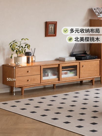 实木电视柜现代简约樱桃木收纳储物一体客厅电视机柜