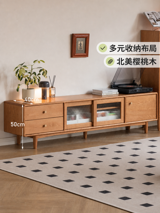 实木电视柜现代简约樱桃木收纳储物一体客厅电视机柜