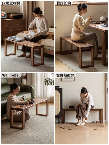 实木长条凳餐厅黑胡桃木餐凳板凳床尾凳简约长凳凳子