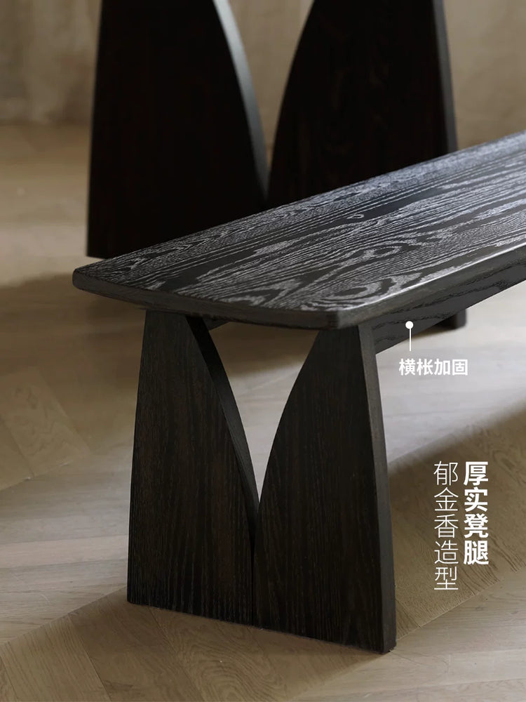 实木黑色长板凳原木餐桌条凳餐椅侘寂风长餐凳长凳子