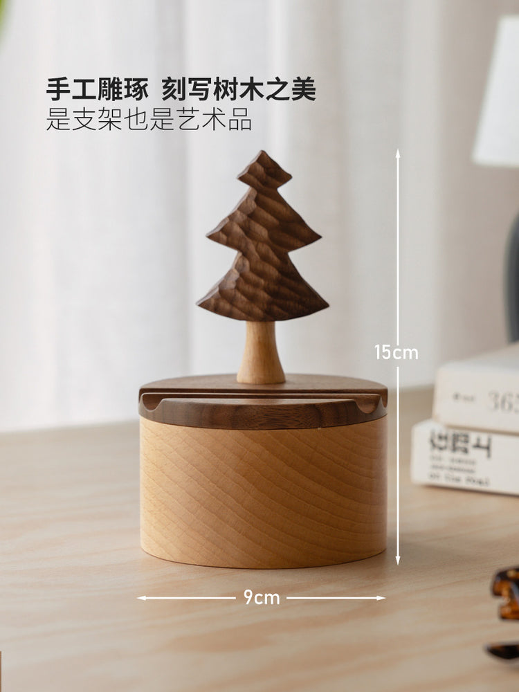 纯实木手机支架黑胡桃木储物盒原木风树木收纳盒子