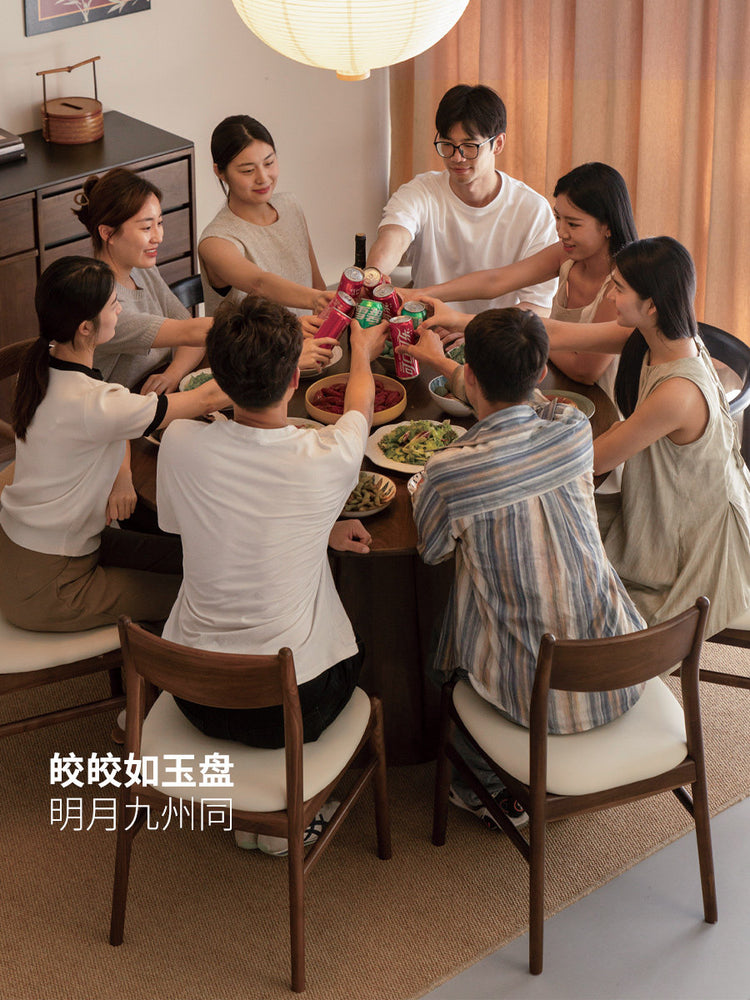 全实木餐桌餐厅现代简约圆桌大餐台黑胡桃木吃饭桌子