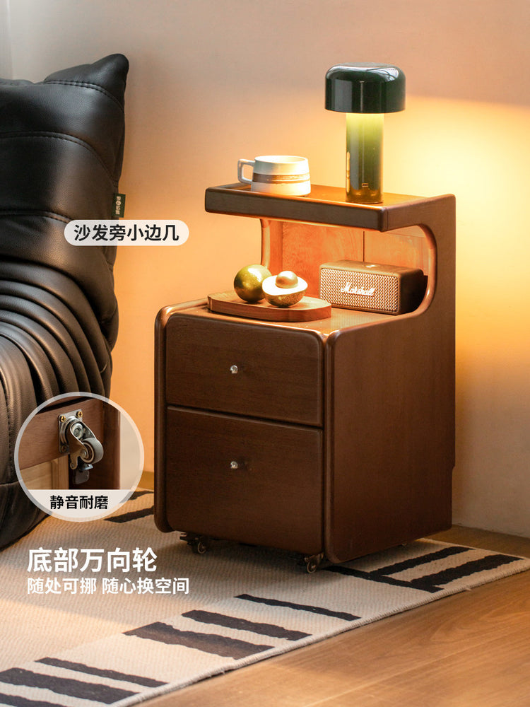 实木床头柜现代简约可移动储物柜卧室胡桃色收纳柜