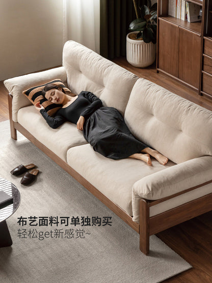 实木客厅现代简约黑胡桃真皮沙发小户型布沙发