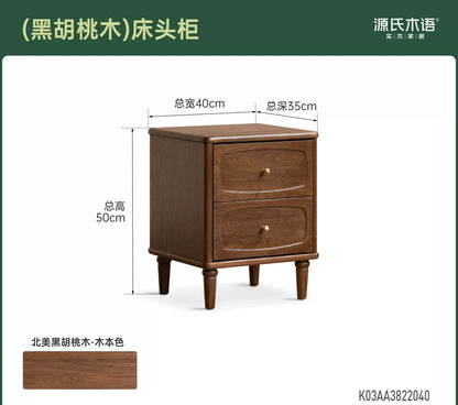实木床头柜法式复古储物柜卧室黑胡桃木收纳柜小柜子