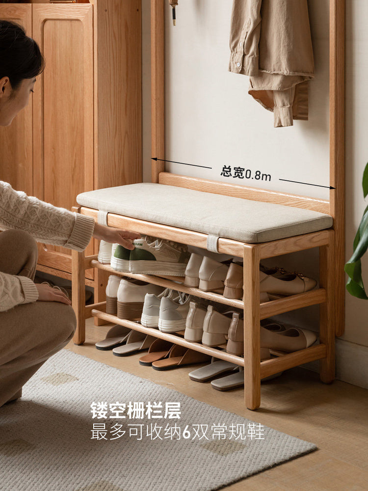 实木换鞋凳挂衣架一体客厅简约入户隔断橡木试鞋凳