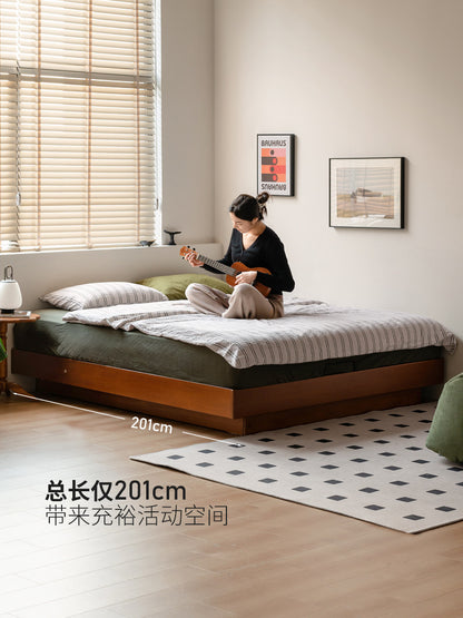 实木床卧室复古榻榻米储物床小户型带灯箱体床中古悬浮床