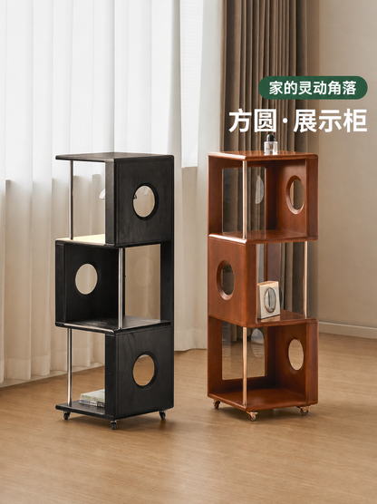 实木书架小户型书房收纳架中古风移动展示柜角落书柜