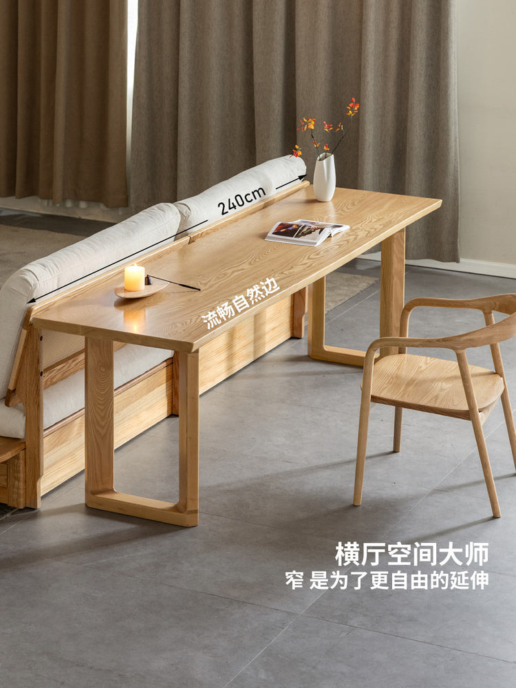 实木餐桌餐厅白蜡木自然边极窄大板桌简约沙发后长桌