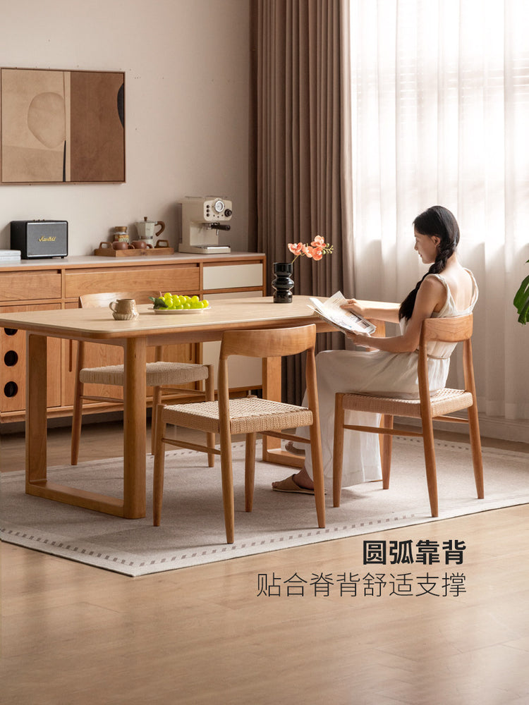 实木餐椅餐厅复古绳编椅樱桃木靠背椅休闲椅餐桌椅椅子