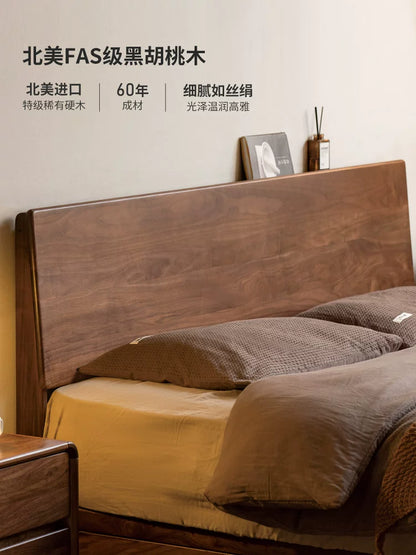 全实木床简约现代黑胡桃木储物箱体床小户型家具双人大床