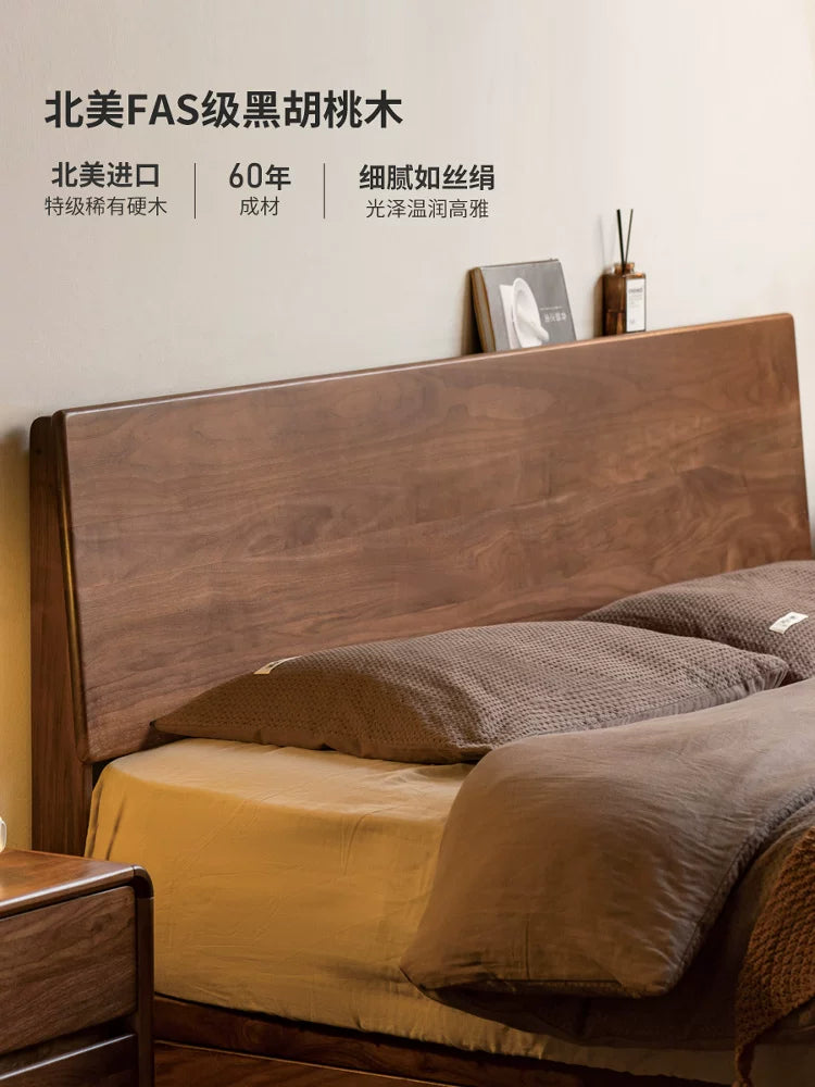 全实木床简约现代黑胡桃木储物箱体床小户型家具双人大床