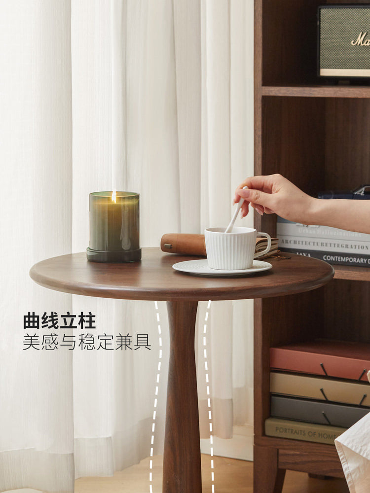 实木边几黑胡桃木小圆桌客厅沙发侧边桌小户型圆形床头柜