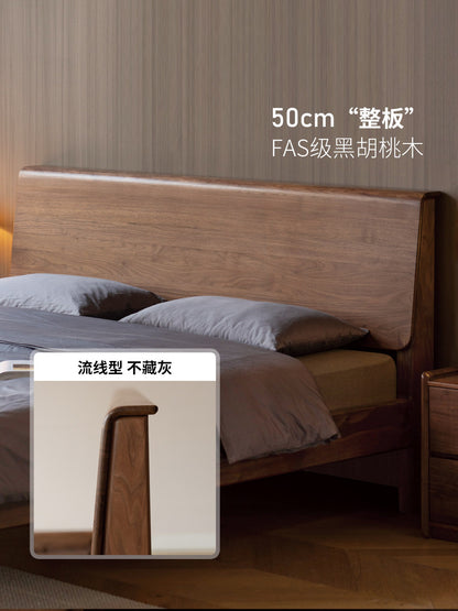 全实木床北欧卧室黑胡桃木大床现代简约1.5米1.8米双人床