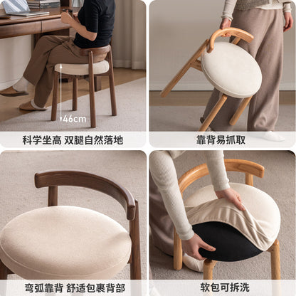实木旋转凳子现代简约软包化妆凳橡木圆凳靠背小板凳