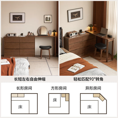 实木化妆桌意式轻奢超窄梳妆台卧室黑胡桃木伸缩化妆台