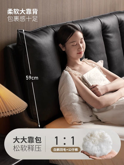 真皮床卧室轻奢双人床高端大气储物床黑色大容量箱体床