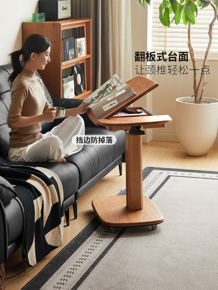 实木升降书房樱桃木翻板桌边几小户型可移动书桌