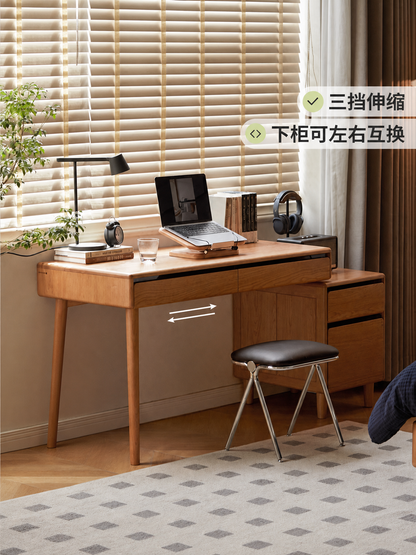 实木伸缩书桌樱桃木复古下柜一体组合学习桌电脑桌
