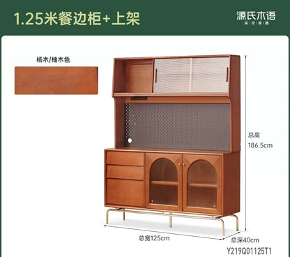 实木中古餐边柜法式复古玻璃柜子餐厅靠墙收纳储物柜